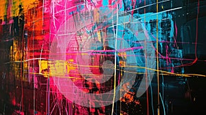 An abstract neon grid painting with a retrofuturistic touch