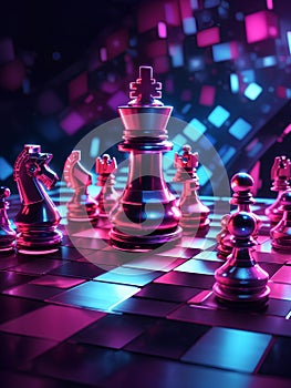Abstract neon light, chess, artwork design, digital art, wallpaper, intricate, glowing, space background