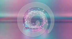 Abstract Neon Light Ring on Reflective Surface with Gradient Background