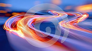 Abstract Neon Light Streaks Curved in Dynamic Motion