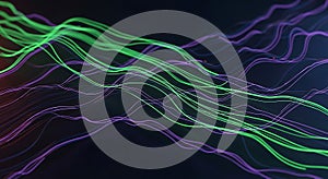 Abstract neon light wave lines background simulating digital data flow