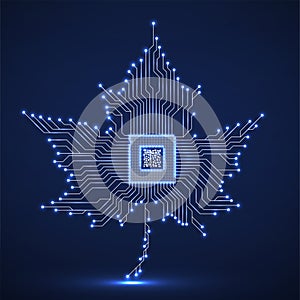 Abstract neon maple leaf with microprocessor inside