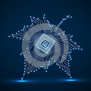 Abstract neon maple leaf with microprocessor inside