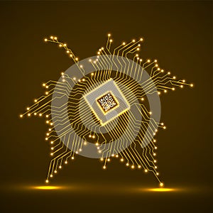 Abstract neon maple leaf with microprocessor inside