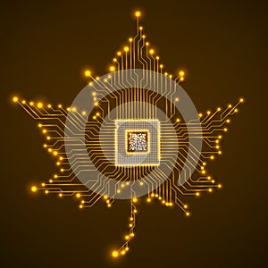 Abstract neon maple leaf with microprocessor inside