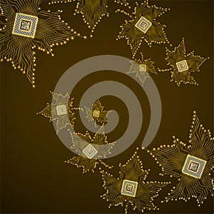 Abstract neon maple leaves with microprocessor inside