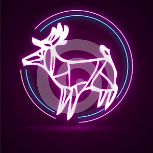 Abstract neon origami moose sign