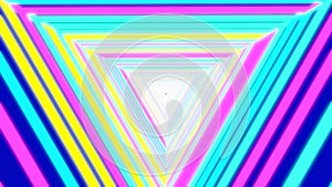 Abstract neon triangle Different Colors tunnel. Background Futuristic Tunnel with Neon Lights