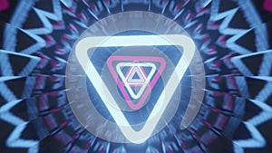 Abstract neon triangle Different Colors tunnel. Background Futuristic Tunnel Neon Lights