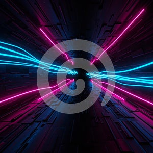 Abstract Neon Tunnel with Pink and Blue Glowing Lines