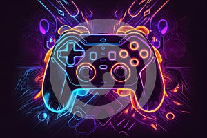 abstract neon video game controller for cyber gaming. generative AI