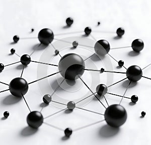 Abstract Network of Black Spherical Nodes Connected by Lines on White