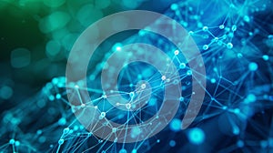 Abstract Network of Blue Connected Dots on Gradient Background