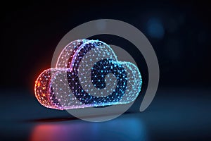 Abstract network cloud symbol generating glowing digital data