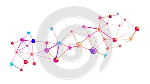 Abstract network of colorful dots. Digital connection and data flow, vector design Generative AI