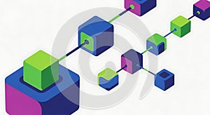Abstract Network of Connected Cubes, Blockchain Concept, Data Flow, Digital Technology, Seamless Pattern