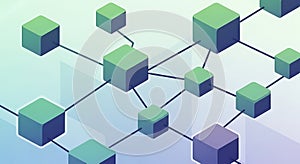 Abstract network of connected cubes, technology concept, blockchain and data flow visualization