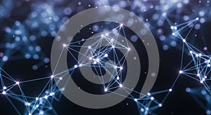 Abstract Network of Connected Nodes and Lines Against a Dark Background Representing Technology and Innovation