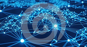 Abstract network of connected nodes representing blockchain technology and digital data flow