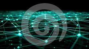 Abstract Network Connection: Blockchain, AI, Data - Teal Glowing Nodes