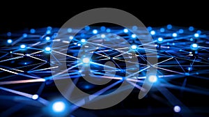 Abstract Network Connection - Blue Nodes, Data Structure, Blockchain, Cyber Security Concept, AI Technology, Neural Network,