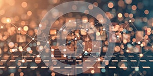 Abstract network connection on blurred background Digital data flow concept