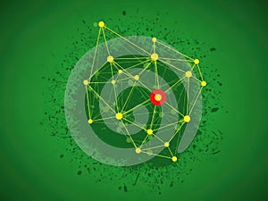 Abstract network connection with central node on green background