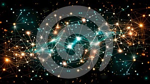 Abstract Network Connection: Data, Blockchain, AI, Glowing Nodes