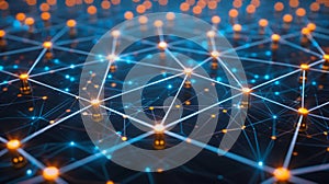 Abstract Network Connection: Data Nodes, Blockchain, Neural Network - Modern Tech Background