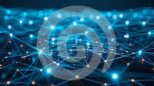 Abstract Network Connection: Data Nodes, Lines & Bokeh. Future Tech Background, Neural Network Visualization, Artificial