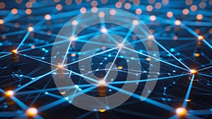 Abstract Network Connection: Futuristic Technology Background With Data Transmission, Artificial Intelligence, And Blockchain