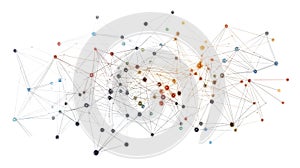 Abstract Network Connection: Global Communication and Data Flow Visualization.  Complex interconnected nodes represent digital