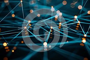 Abstract network connection with glowing nodes and lines.