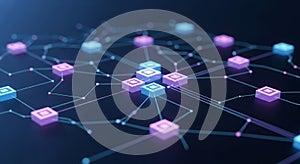 Abstract network connection with glowing nodes and lines representing data flow and blockchain technology