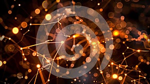 Abstract Network Connection: Golden Plexus Background, Data Visualization, Digital Connection Concept
