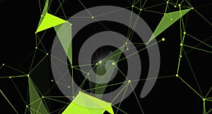 Abstract Network Connection Structure with Glowing Green Lines and Triangles