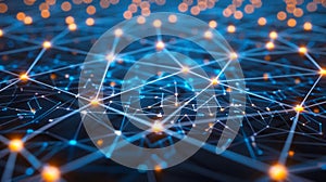 Abstract Network Connection Structure With Glowing Nodes