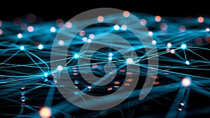 Abstract Network Connection Structure With Glowing Nodes And Lines On Dark Background