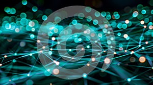Abstract Network Connection Structure With Turquoise Light
