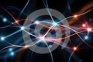 Abstract Network Connections Glowing Blue and Orange Lines on Dark