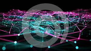 Abstract Network Connections With Pink And Turquoise, Artificial Intelligence Structure