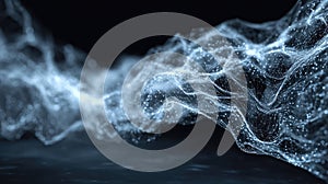 Abstract flowing data network connection over dark digital backdrop