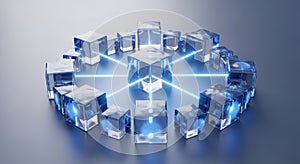 Abstract network cube technology connection data center blockchain computing concept render illustration