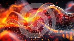 Abstract network data flowing in digital waves