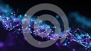 Abstract network data node connection digital technology glowing blue purple background