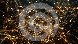Abstract Network Data Visualization: Golden Lines, Connection Points, And Tech Innovation