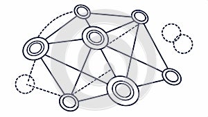Abstract network diagram, connection lines, data flow, system structure, digital network vector design Generative AI