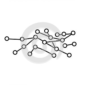 Abstract network diagram featuring interconnected nodes with solid lines. Black