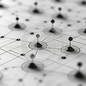Abstract network diagram with interconnected nodes and pointers