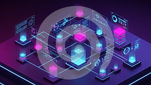 Abstract Network of Digital Blocks with Data Visualization and Connectivity
